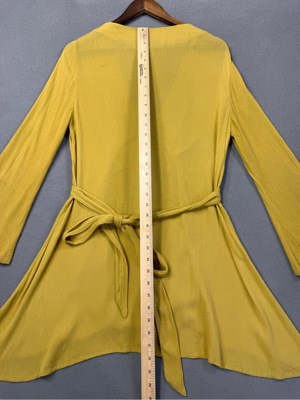Free People Mustard Yellow V-Neck Flowy Tunic Dress with Waist Tie, XS